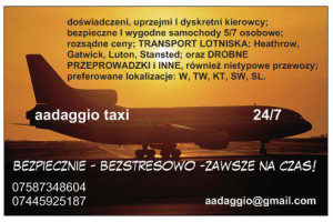 AADAGGIO TAXI, Lotniska, Dworce, Przeprowadzki, Zakupy!!!