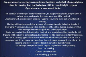 Warehouse Hygiene Operatives needed in Leeming Bar